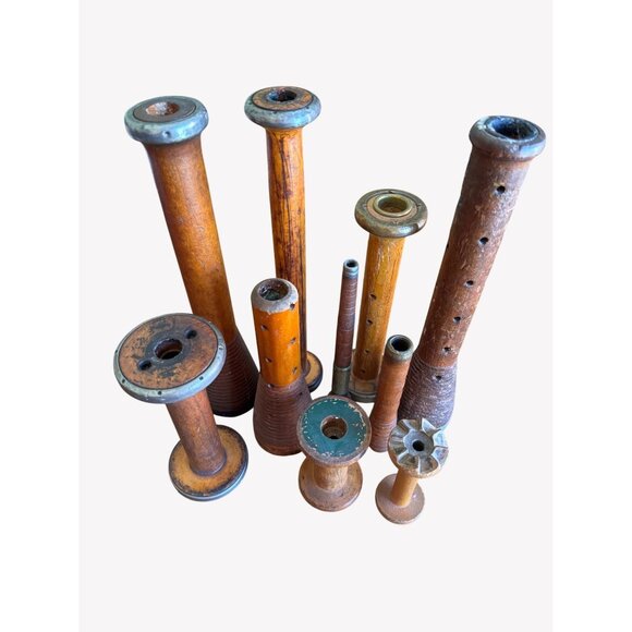 Unknown Other - Lot 10 Vintage Wooden Thread Spools Bobbins Textile Industrial Mill Antique